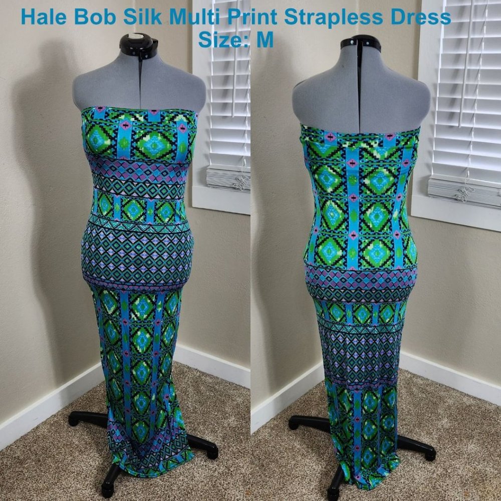 Hale Bob Maxi Dress Green Blue Purple Size Medium EUC Silk Tube Dress